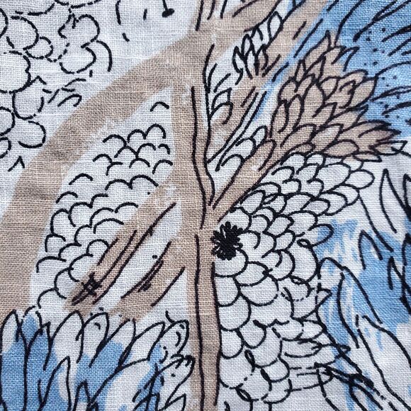 Habitat 100% Linen Top Sz M White Blue Floral Button Up Lagenlook Coastal Beachy - Picture 2 of 10